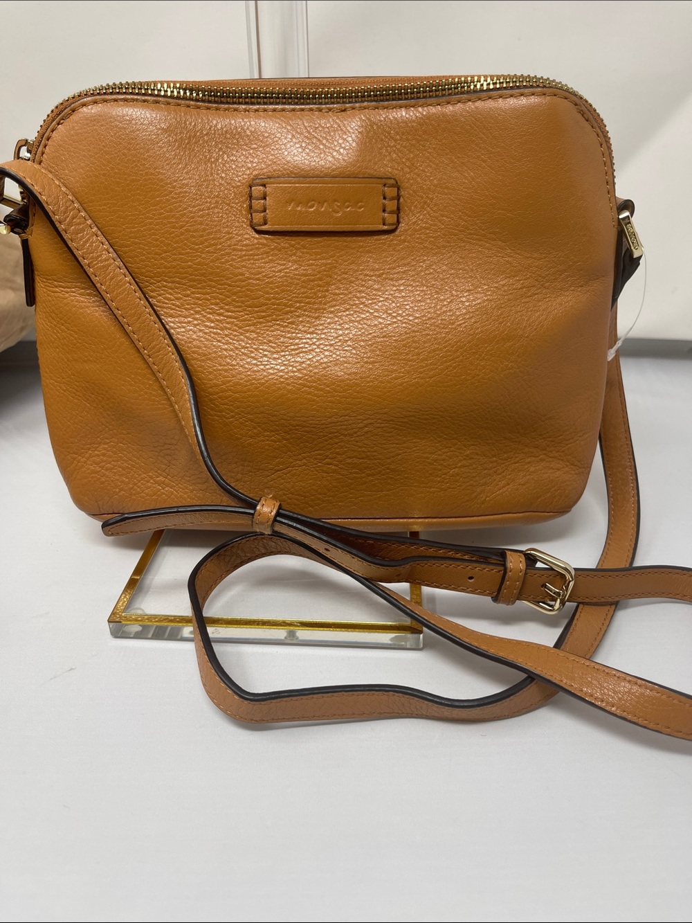 Monsac Tan Leather Crossbody Bag